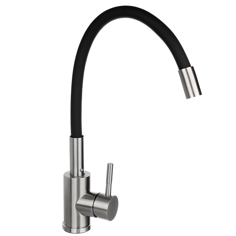 SoyuzKran Kitchen faucet, silicone spout, ceramic. cartridge 40mm, black, stainless steel steel, SS01-C132