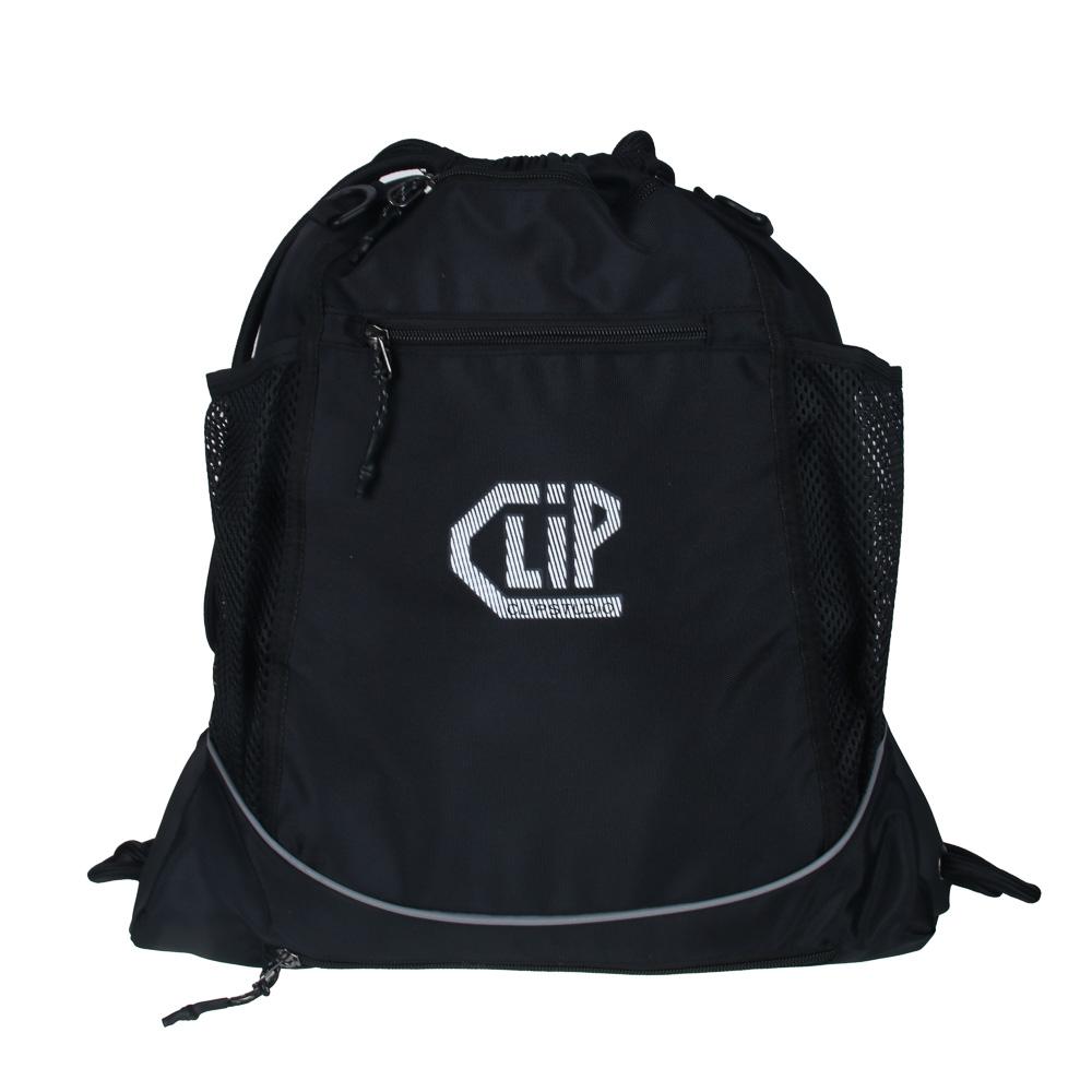 Backpack-bag 46x42cm, 1 compartment, 4 pockets, mesh pocket for ball, textured PE, reinforced corners, black