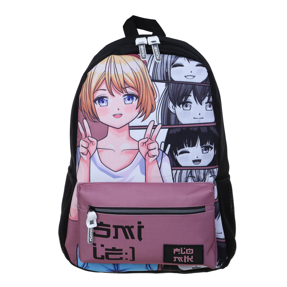 Японский стиль Рюкзак подростковый 43,5х29х13,5см, 1 отд., 3 карм., ПЭ, нашивка и пулеры из силикона