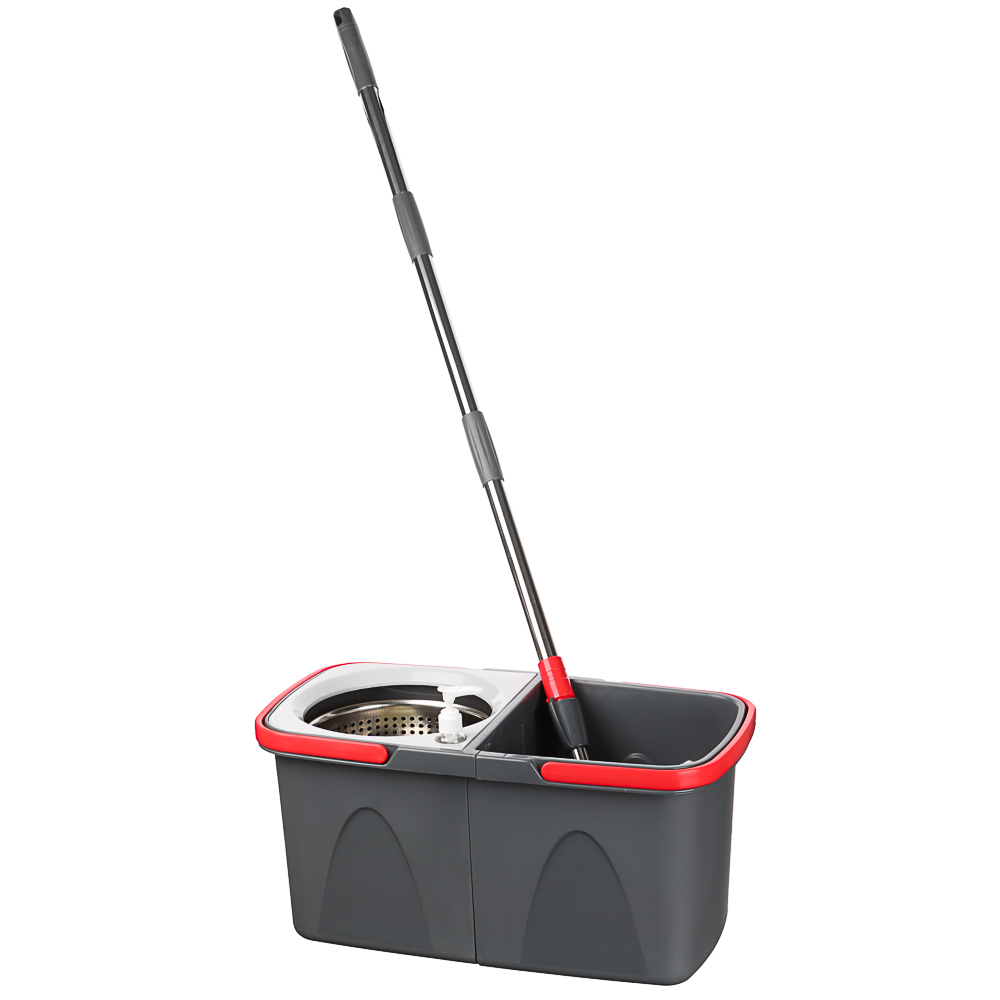 VETTA Mop set with collapsible bucket, 2 attachments, polypropylene, polyester, stainless steel, h125cm, 48x25.5x23cm