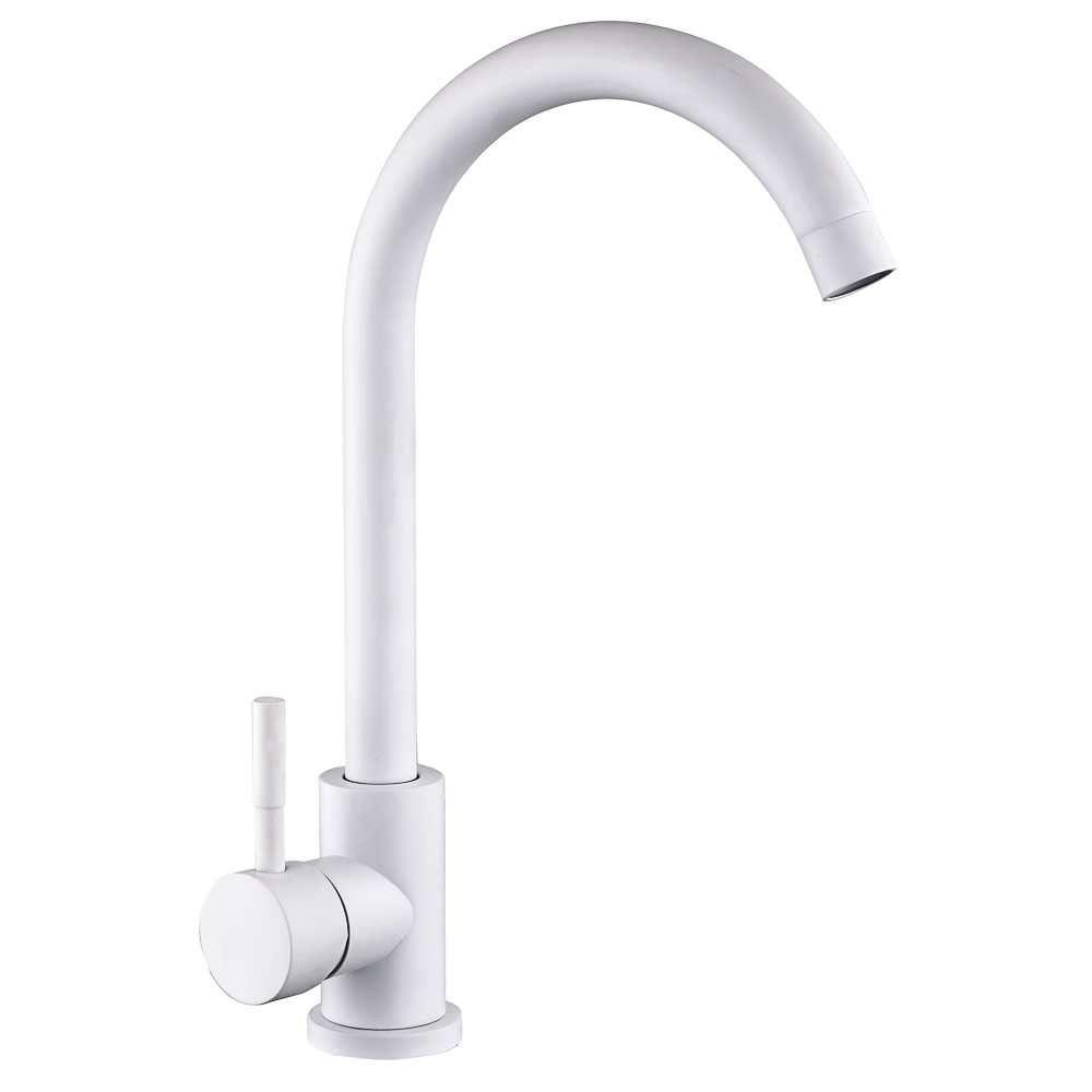 SoyuzKran Kitchen faucet, swivel spout, ceramic. cartridge 35mm, white, stainless steel steel, SS01-R132
