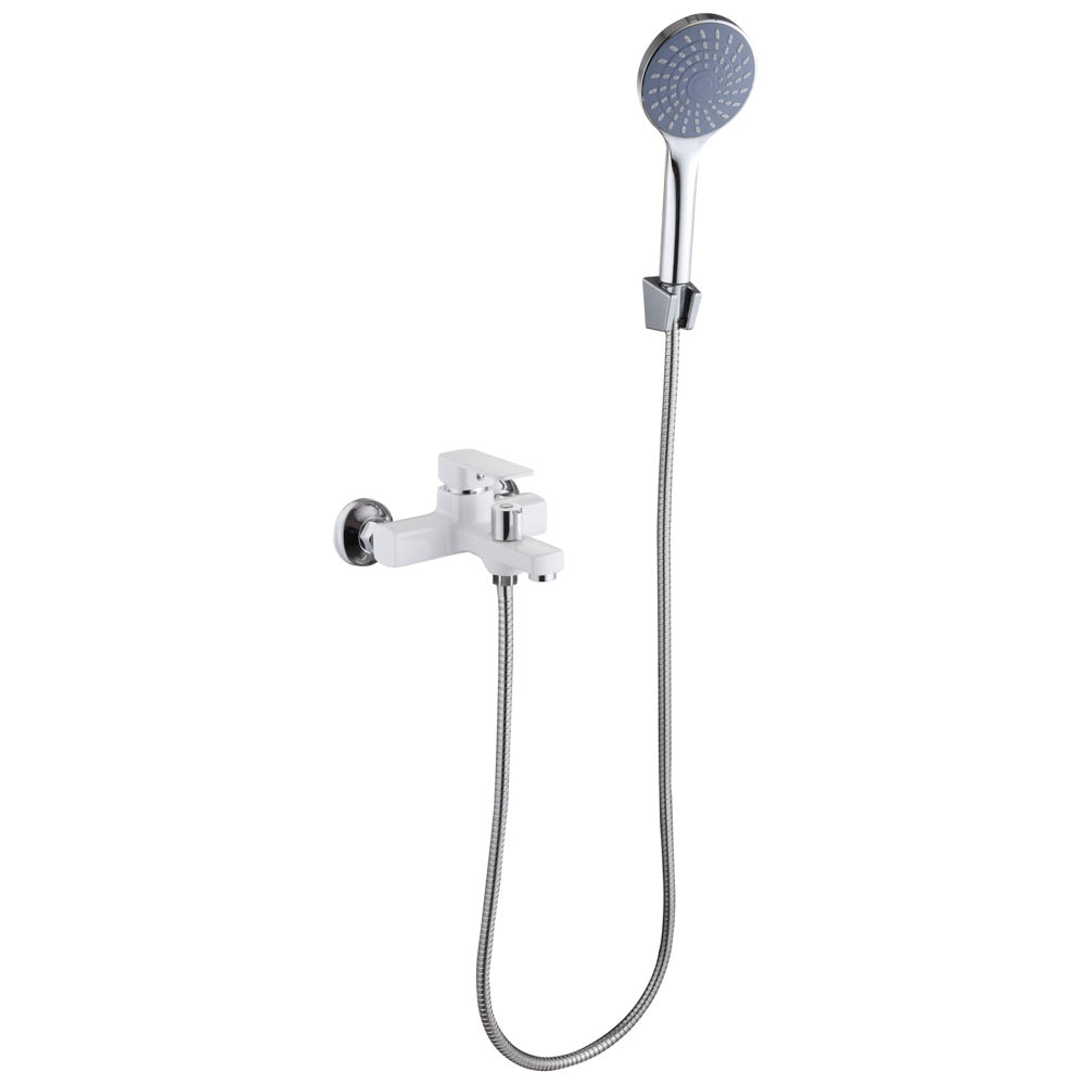 SoyuzKran Mixer for bathtub with shower, short spout, ceramic. cartridge 35mm, white, zinc, SK07-M105