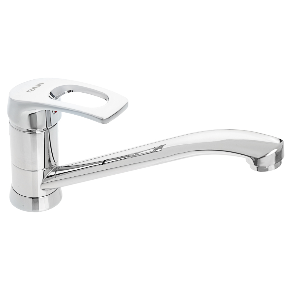 RAIN Kitchen mixer Platinum, long flat spout, 40mm cartridge, nut, brass, chrome