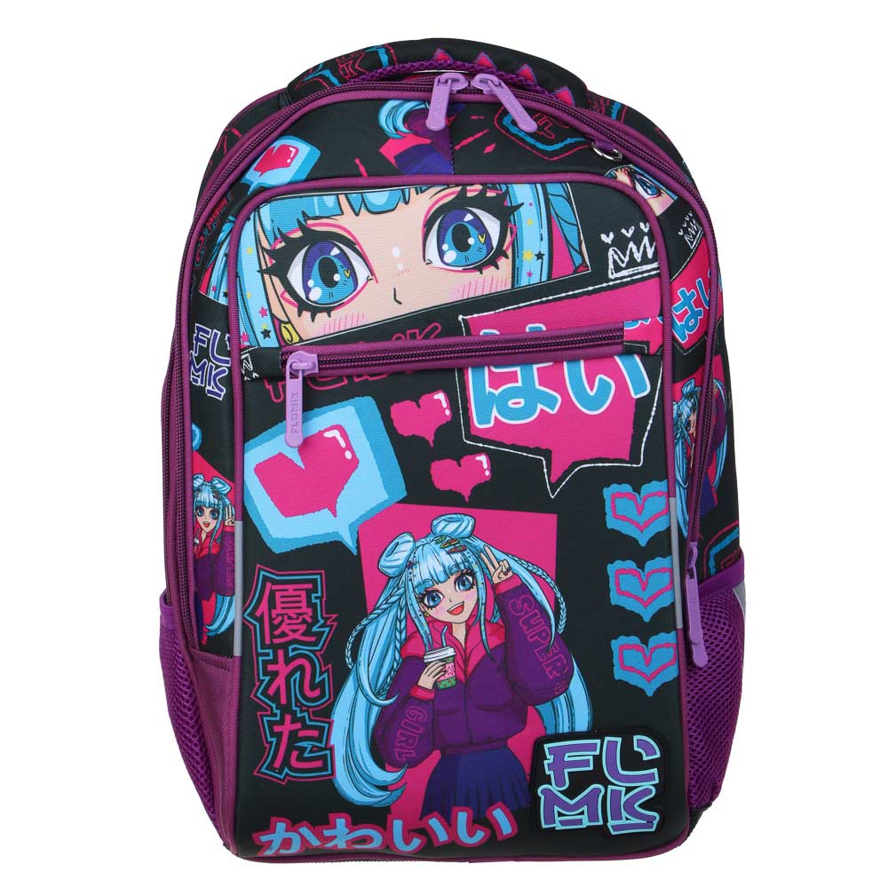Anime School backpack hard 39x30x15cm, 2 compartments, 3 pockets, ergonomic back, handle, weight <900g