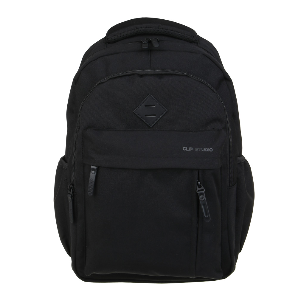 Backpack for teenagers 44x28x17cm, 2 compartments, 4 pockets, handle, patch, textured PE, separate artificial leather, black